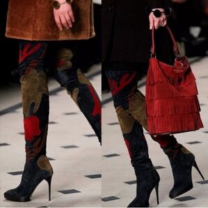 BURBERRY PRORSUM RUNWAY ALLISON OVER-THE-KNEE THIGH HIGH PATCHWORK BOOT 39.5 8.5